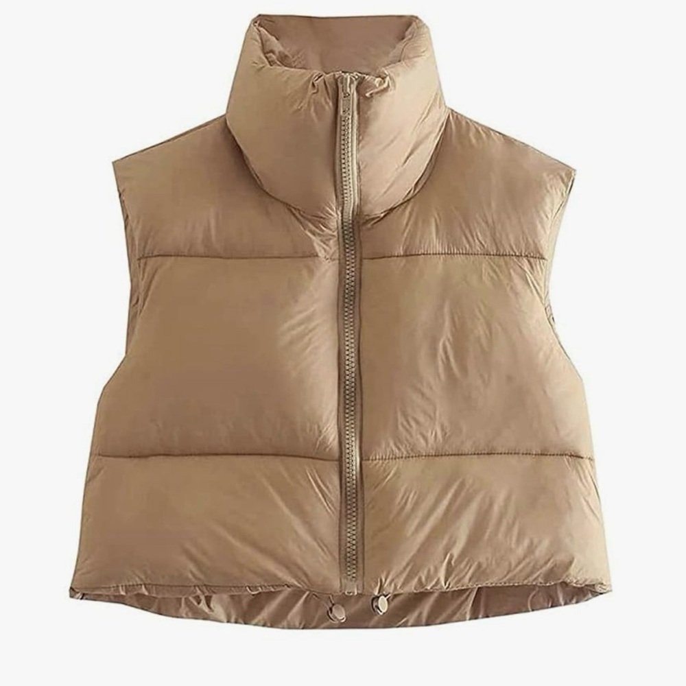 Tan Puffer Vest Cropped